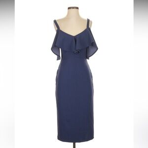 RACHEL Rachel Roy Blue Ruffled Sheath Midi Dress